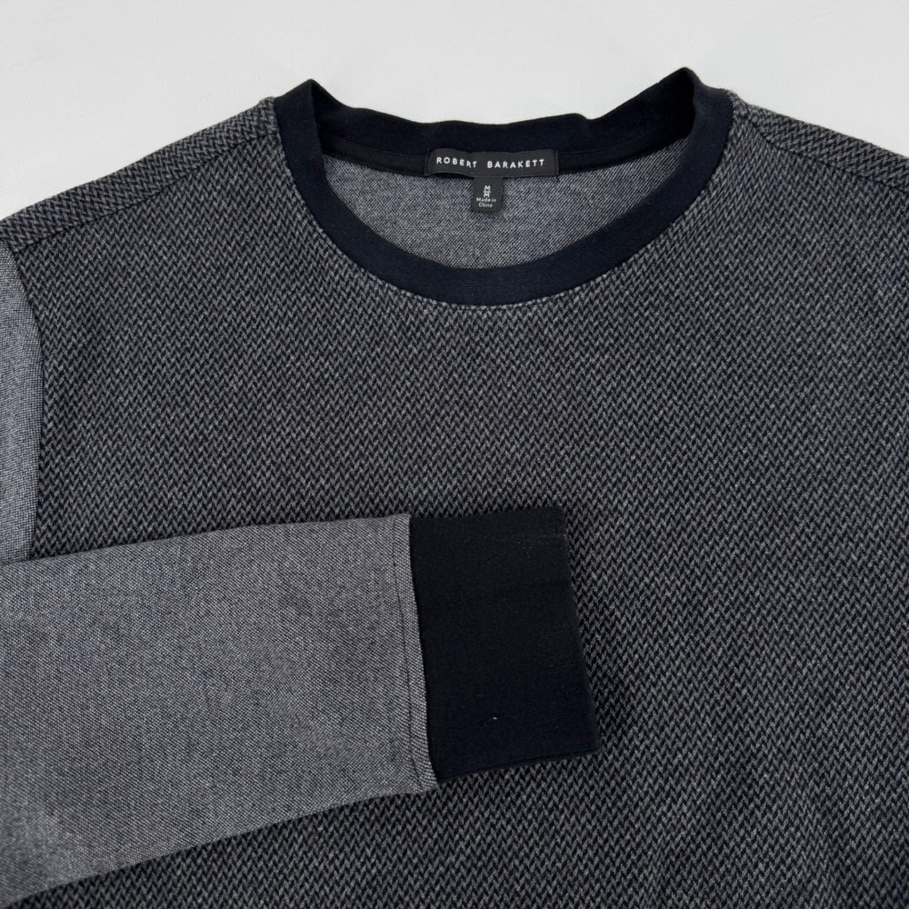Robert Barakett Charlie LS Crew Gray Black Textured Sweatshirt Mens Medium